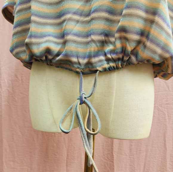 Lumière Metallic Stripe Crew Neck Relax Drop Shoulder Tee- (Medium)NEw - Picture 4 of 8